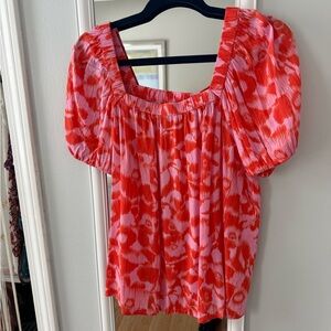 Sonoma Red & Pink Puff Sleeve Square Neck Blouse